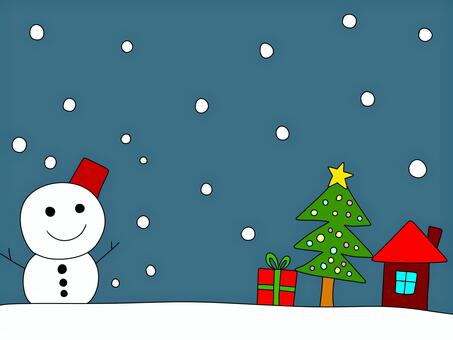 雪だるまとクリスマスツリー クリスマス,背景,雪だるま,雪,冬,クリスマスツリー,行事,イベント,12月,かわいいのイラスト素材
