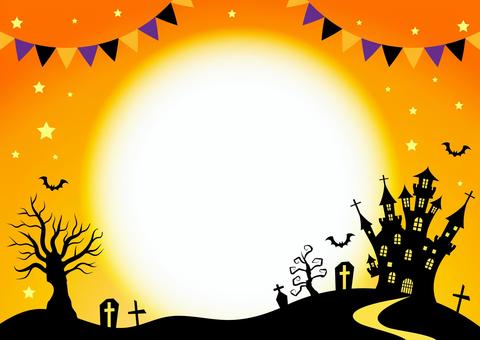 Halloween2571 旗,星,お城,夜,木,コウモリ,ガーランド,オレンジ色,かわいい,ハロウィンのイラスト素材