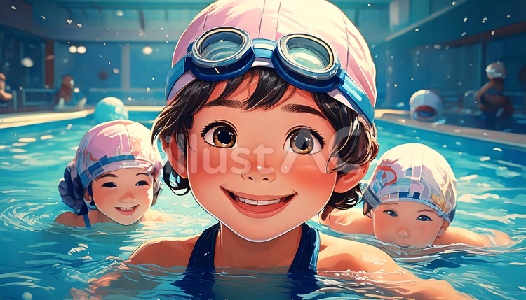 水泳教室の笑顔の子供 スポーツ,施設,日本のイラスト素材
