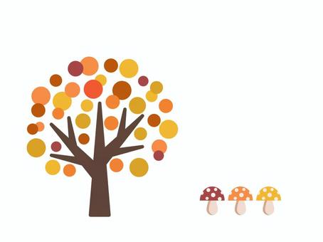 大きな木　紅葉ときのこ２ 紅葉,葉っぱ,大きな木,枝,樹木,街路樹,植物,赤,オレンジ,黄色のイラスト素材