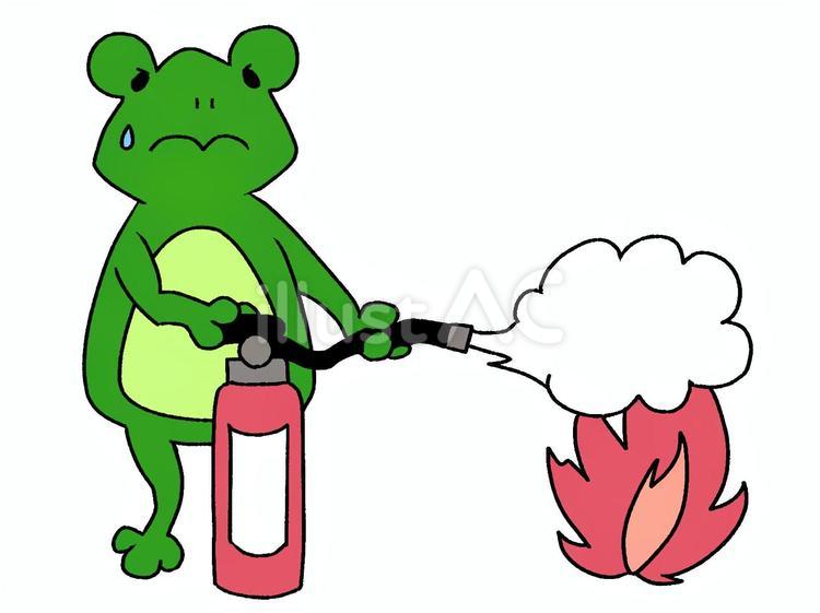 消火器を使って火を消すカエル 消火器,火事,安全のイラスト素材