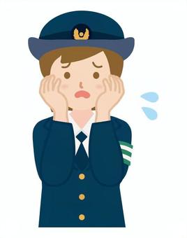 困っている警察官_上半身1 女性,婦人警官,女,人物,困る,汗,感情,若い,長袖,カジュアルのイラスト素材