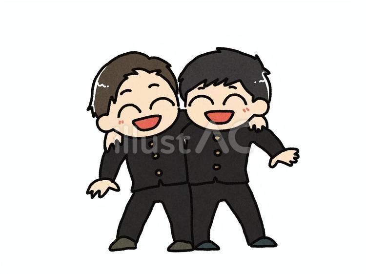 肩を組む男子学生 男の子,学生,高校生のイラスト素材