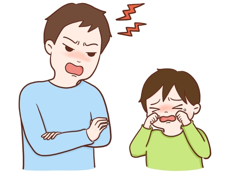 叱る(父・息子カラー) 男性,パパ,お父さん,父親,男の子,子供,幼稚園児,小学生,息子,叱るのイラスト素材