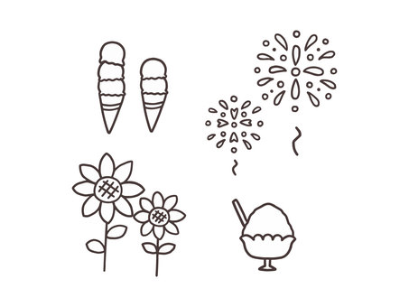 Illustration, dondurma, havai fişek, ayçiçeği, 
