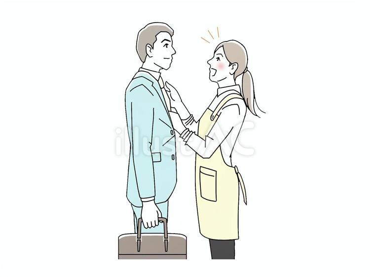 夫のネクタイを締める嫁 人,人物,男のイラスト素材