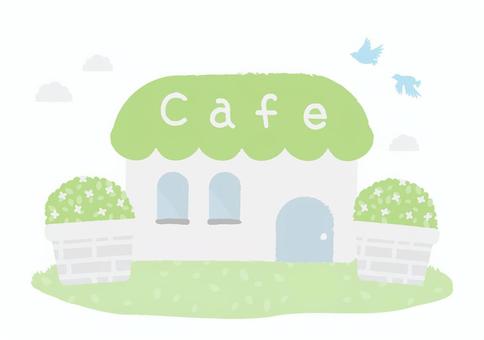 かわいいカフェのイラスト かわいいカフェのイラスト カフェ,建物,飲食店,かわいい,シンプル,植物,自然,ナチュラル,葉,緑のイラスト素材