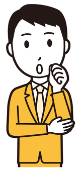  スーツ青年(黄)-333-バスト 考える,ビジネスマン,会社員,男性,サラリーマン,オフィス,ビジネス,営業マン,先生,講師のイラスト素材