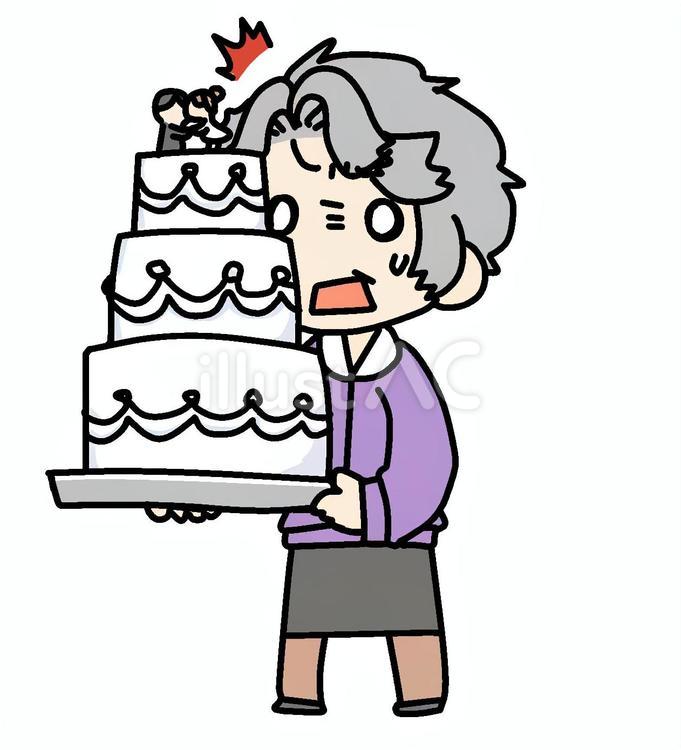 ケーキと驚くおばあさん おばあさん,ウェディングケーキ,驚くのイラスト素材