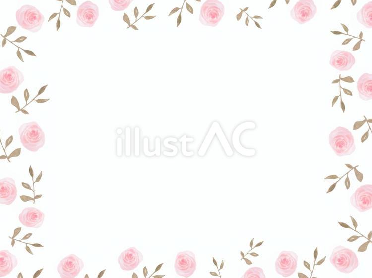 淡いピンクの薔薇手描き水彩フレーム 手描き,水彩画,フレームのイラスト素材