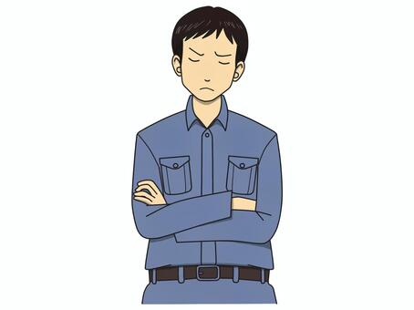 悩む人(作業着) 悩む人(作業着) 悩む,考える,男性のイラスト素材