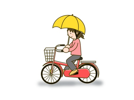 傘さし運転　女の子 女,子ども,小児,小学生,自転車,傘,児童,幼児,園児,乗車のイラスト素材
