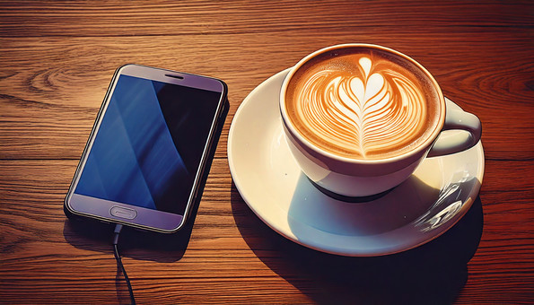 カフェオレとスマートフォン