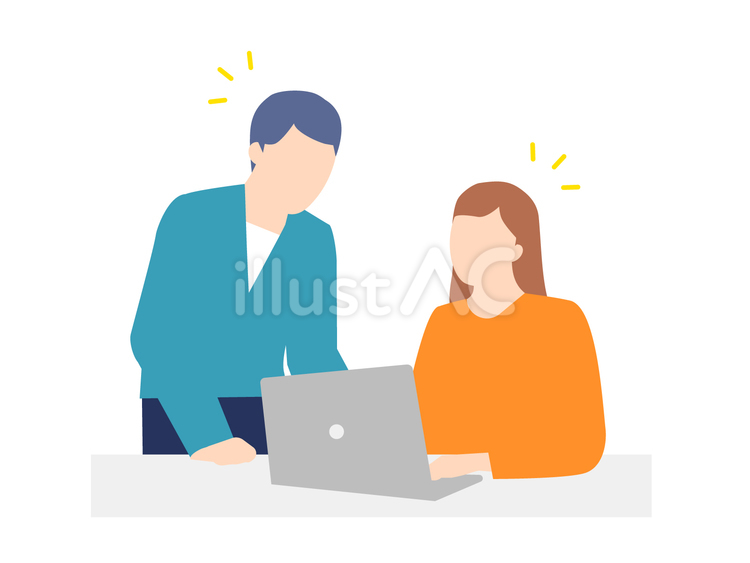 PCを見ながら相談する男女 カップル,相談,ノートパソコンのイラスト素材