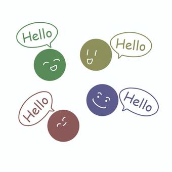 hello 挨拶　ダークカラー hello,挨拶,ダークカラー,笑顔,仲良し,アイコンのイラスト素材