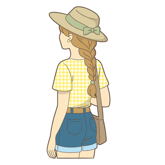 後ろ姿 夏服,夏,女性,後ろ姿,おしゃれ,若い,20代,10代,帽子,おでかけのイラスト素材