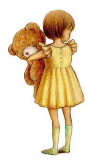 テディベアだいてる女の子 テディベア,少女,ぬいぐるみ,くま,子ども,素朴,手描き,色鉛筆のイラスト素材