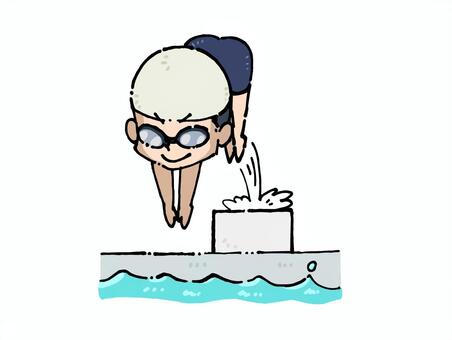 プールに飛び込む男性の手描きイラスト 飛び込み,水泳,プール,泳ぐ,夏,男性,男子,選手,競泳,水泳競技のイラスト素材