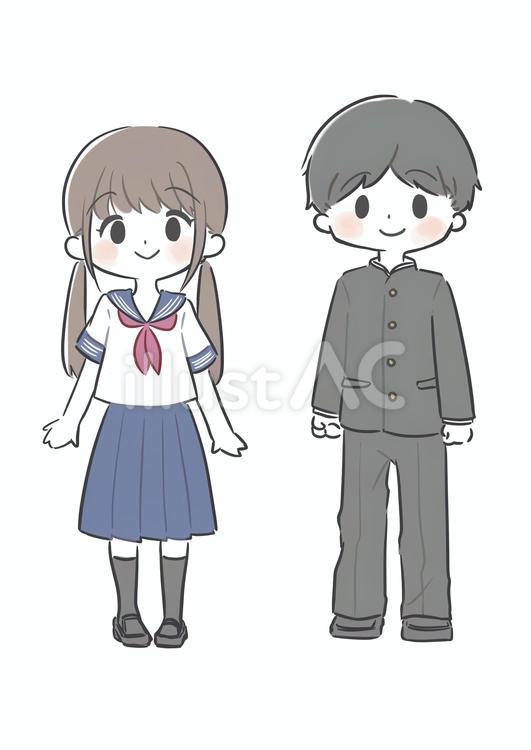 学生全身立ち絵 学生,2人,男子のイラスト素材