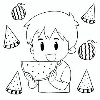 男孩吃西瓜, 夏天, 西瓜, 西瓜, JPG 和 PNG