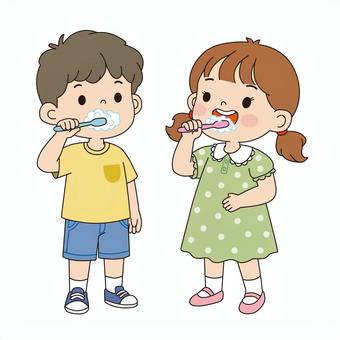 歯磨きする男の子と女の子 歯磨きする男の子と女の子 歯みがき,歯磨き,子ども,男の子,女の子,歯ブラシ,大きい口,幼稚園,保育園,ピカピカのイラスト素材