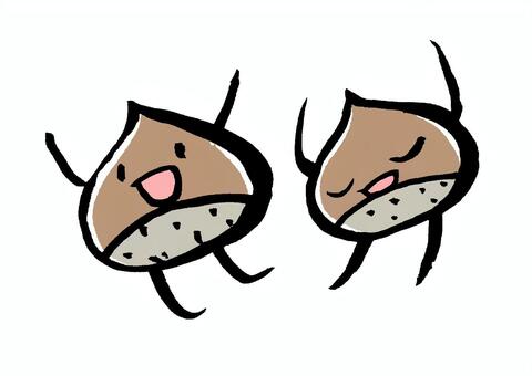 楽しむ栗 栗,2個,楽しい,かわいい,弾むのイラスト素材