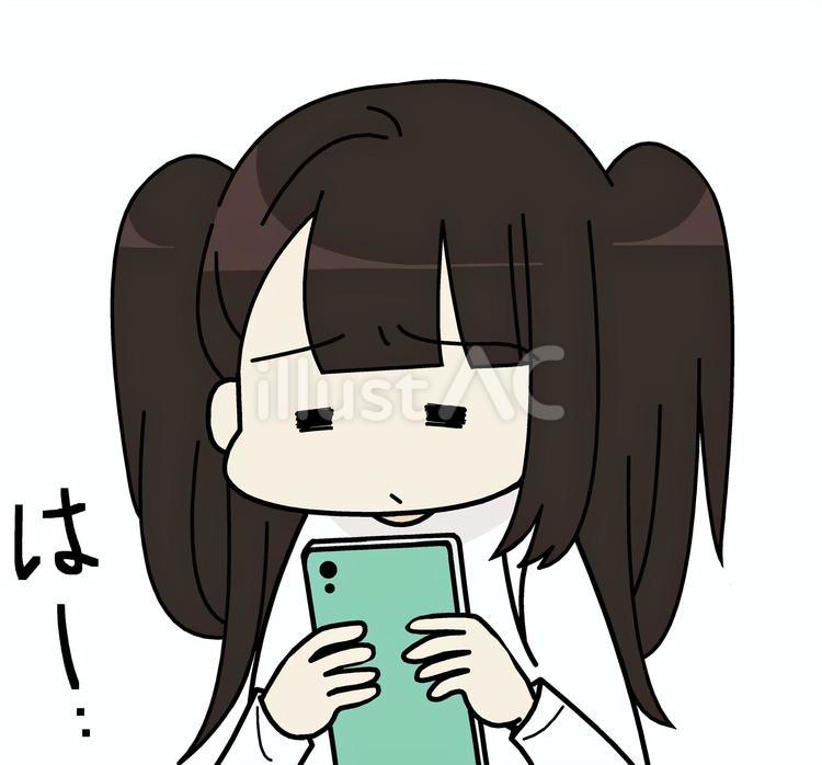 スマホを見て溜息をつく女性 人物,ガッカリ,溜息のイラスト素材