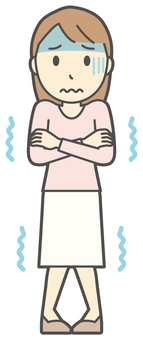  ロングヘア女性-254-全身 寒い,女性,女の子,人物,かわいい,震える,凍える,冷え性,寒気,苦しいのイラスト素材