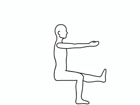 横向きで座り対側の手足を水平に上げる人 エクササイズ,座位,横向き,線画,白黒のイラスト素材