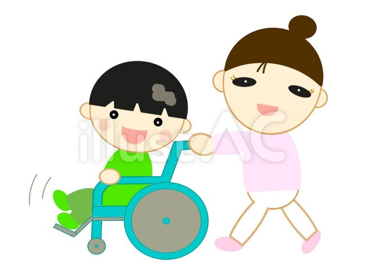 車椅子を押す女性（男の子） 車椅子,介護,福祉のイラスト素材