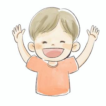 バンザイをしている男の子 バンザイ,嬉しい,笑顔,喜び,元気,ニコニコ,男の子,小学生,幼稚園児,園児のイラスト素材