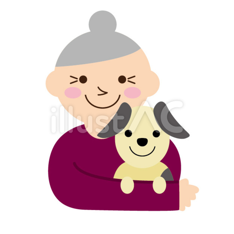 犬とおばあさん イヌ,おばあちゃん,お婆さんのイラスト素材
