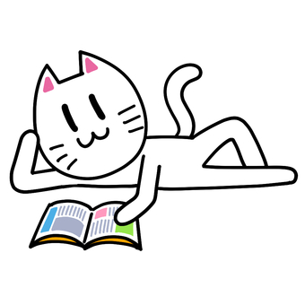 本を読む　★ねこかりシリーズ★ 猫,キャラクター,萌え,擬人化,生活,動物,ペット,ぬいぐるみ,肉球,本のイラスト素材