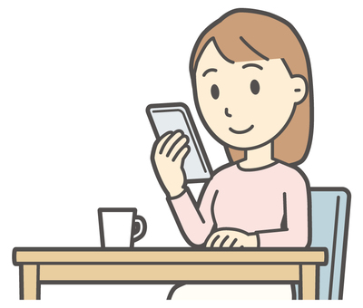 テーブルでスマホを見ている若い女性 スマホ,女性,女の子,人物,かわいい,携帯電話,モバイル,アプリ,スマートフォン,バストアップのイラスト素材