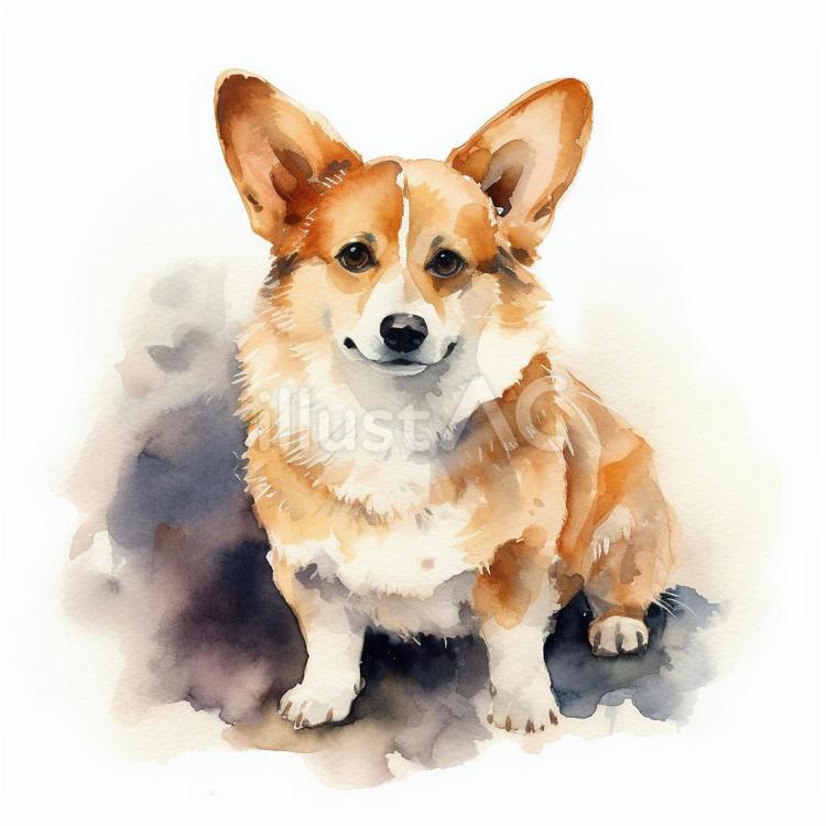 コーギーの水彩画風イラスト コーギー,犬,動物のイラスト素材