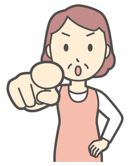  エプロンおばちゃん-219-バスト 指さす,真剣,おばちゃん,エプロン,お母さん,ママ,中年,おばさん,主婦,人物のイラスト素材