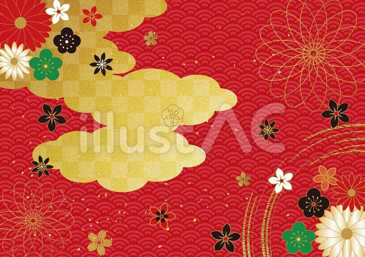 和柄と金箔雲_赤背景2869イラスト - No: 22207993｜無料イラスト