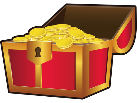 宝箱_コインいっぱい 宝,箱,シック,重厚感,赤,宝物,アイテム,プレゼント,景品,ゲームのイラスト素材