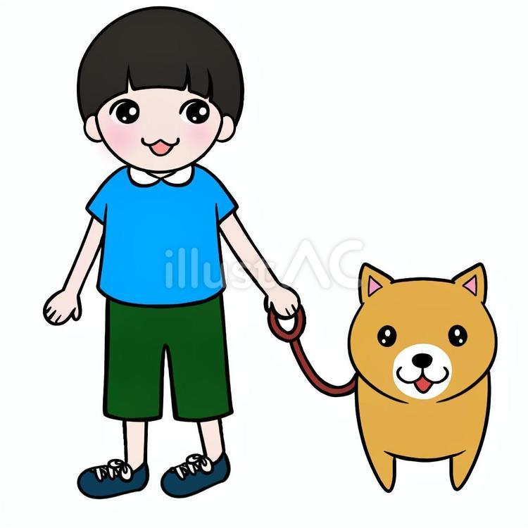 犬の散歩をする男の子 犬,さんぽ,リードのイラスト素材