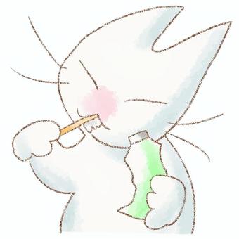 歯磨きするねこ 猫,生き物,動物,歯ブラシ,歯磨き,水彩,鉛筆のイラスト素材