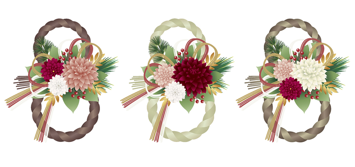 和モダンしめ縄 しめなわ,正月,花,飾り,年賀,ゴージャス,和モダン,お祝い,おしゃれ,かわいいのイラスト素材