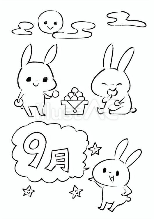 9月/うさぎ 9月,うさぎ,お月様のイラスト素材