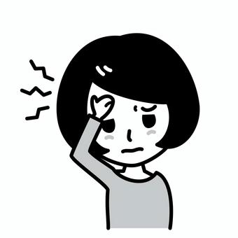 女性　頭痛　白黒 女性,頭痛,白黒,病気,症状,片頭痛,不調,20代,30代,40代のイラスト素材