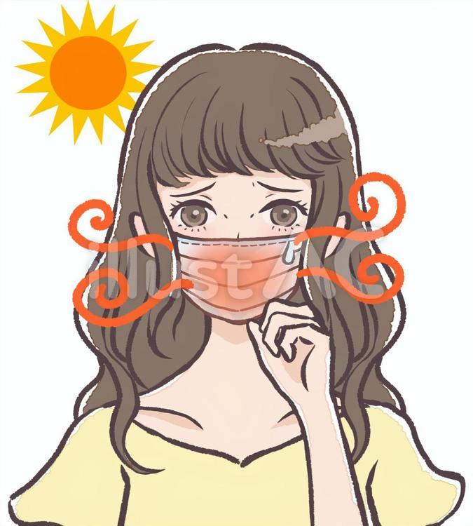 マスクが暑さで蒸れて困り顔の女性 女性,人物,マスクのイラスト素材