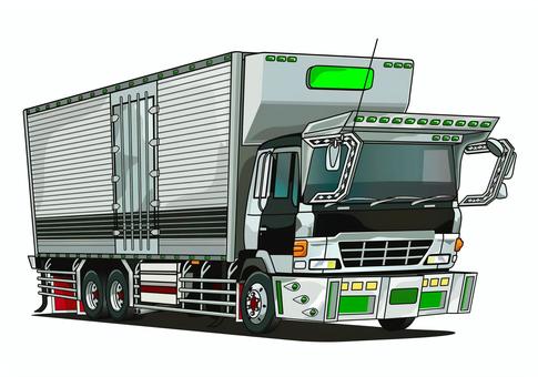 冷凍機付きデコトラ仕様の大型トラック 大型,トラック,冷凍車,レトロ,デコトラ,アートトラック,冷凍機,箱車,保冷車,イラストのイラスト素材