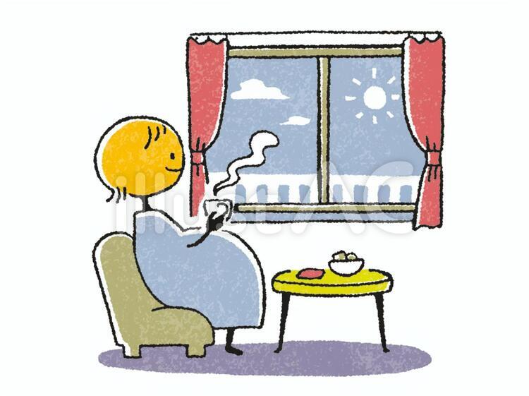 くつろぐ妊婦さんのイラスト 妊娠,出産,マタニティのイラスト素材
