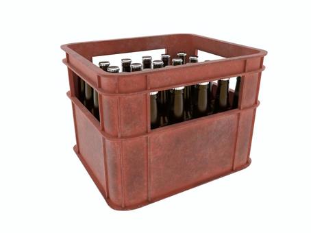 赤色の汚れたケースとビール ビールケース,ケース,ビール箱,入れ物,3d,cg,瓶ビール,赤色,汚れのイラスト素材