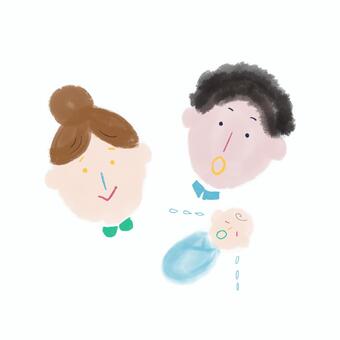家族 家族,赤ちゃん,ママ,パパ,ベイビー,3人家族,ファミリー,人,人物のイラスト素材