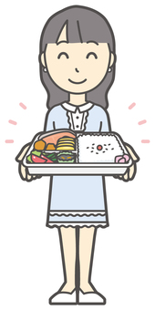  ワンピースお嬢様-082-全身 弁当,お嬢様,女性,女の子,オシャレ,人物,かわいい,お弁当,お弁当箱,食事のイラスト素材