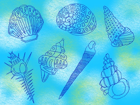 貝殻セット（ブルー） 貝,貝殻,海,夏,自然,青,手描き,シンプル,かわいい,おしゃれのイラスト素材